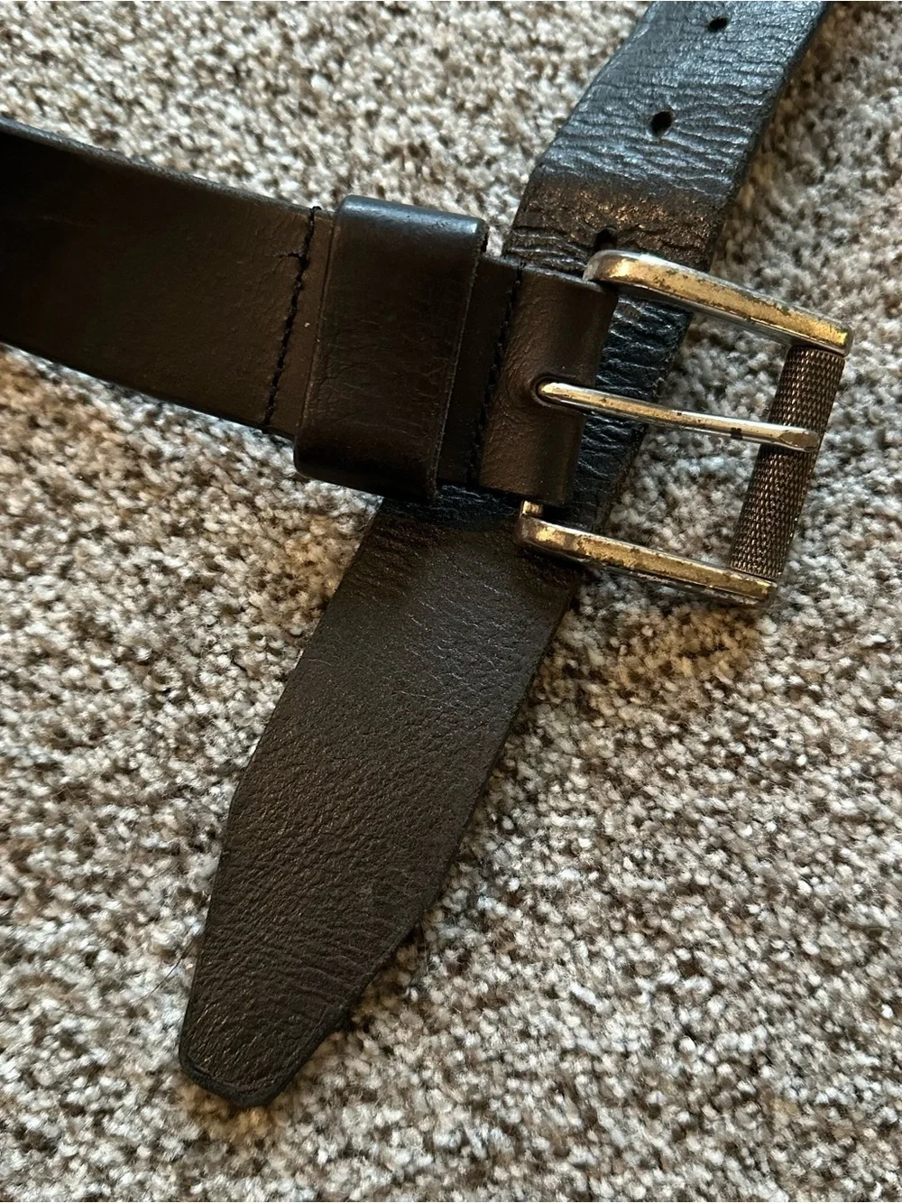 Vintage Men’s Unisex Moto Black Genuine Leather Silver Square Buckle Belt Sz 40
